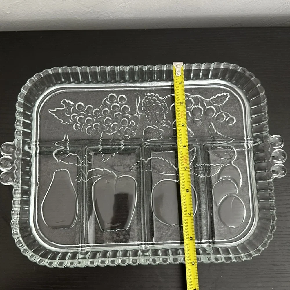 1960 Indiana Glass Co. Imperial Glass Fruit Embossed Divided Serving Tray Dish